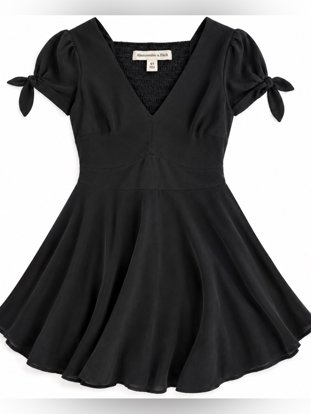 Abercrombie & Fitch Black V-Neck Tie-Sleeve Skater Dress